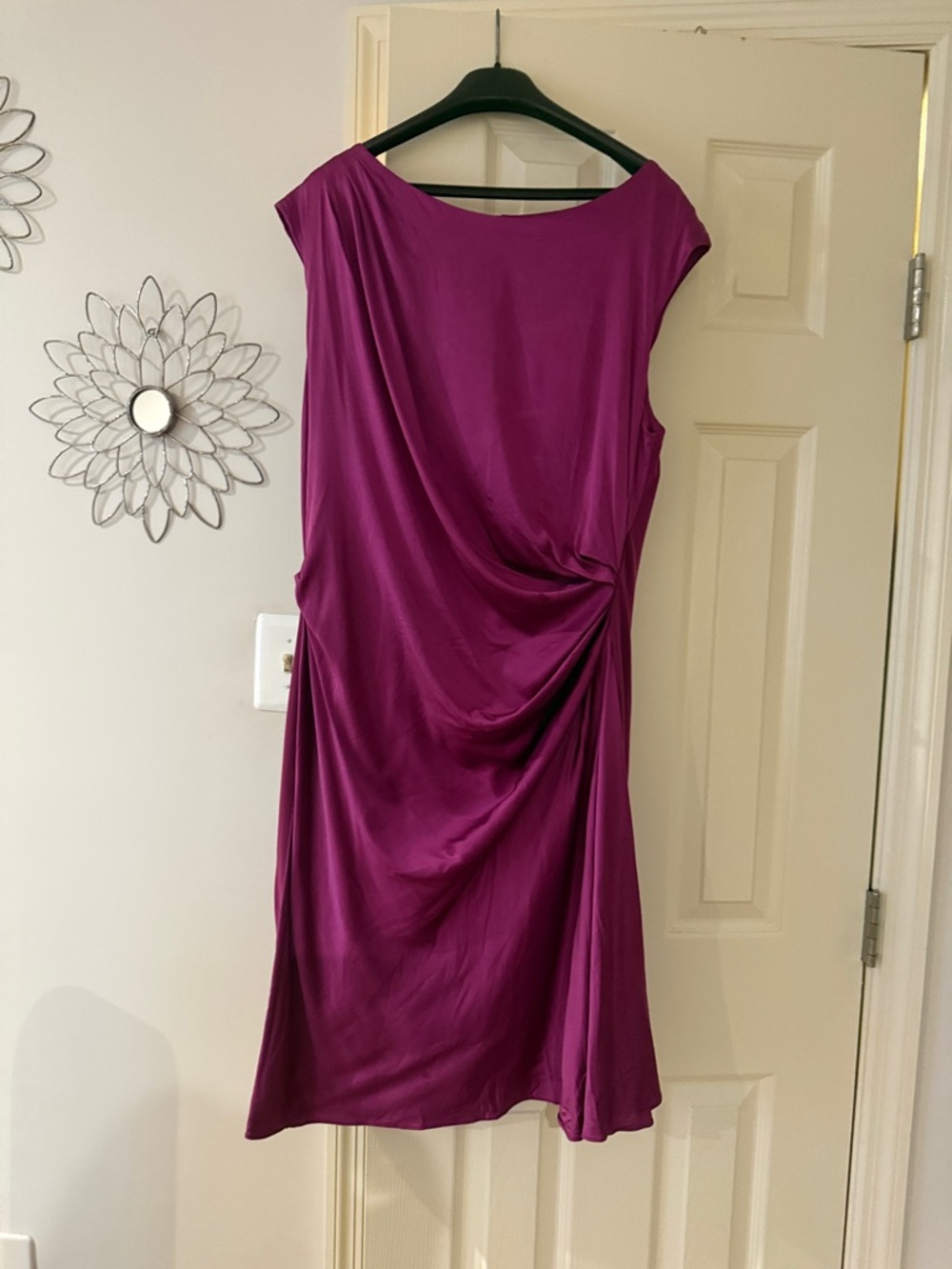 Maggy London One-Shoulder Draped Dress in Fuchsia Purple- silk combo